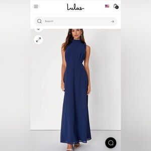 Classic Elegance Navy Chiffon Sleeveless Mock Neck Maxi Dress